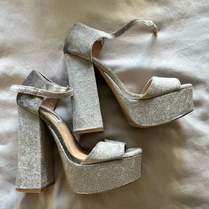 Steve Madden silver velvet platform shoes